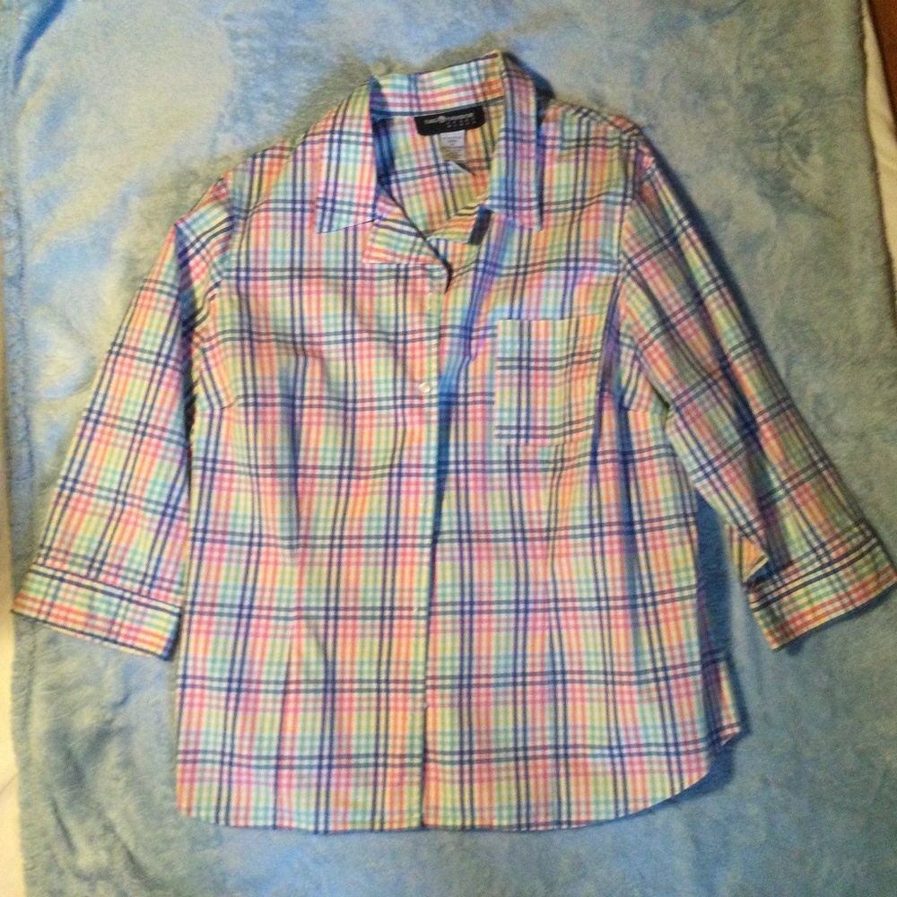 Sag Harbor Cotton Multi Color Plaid Women’s Button Up Shirt